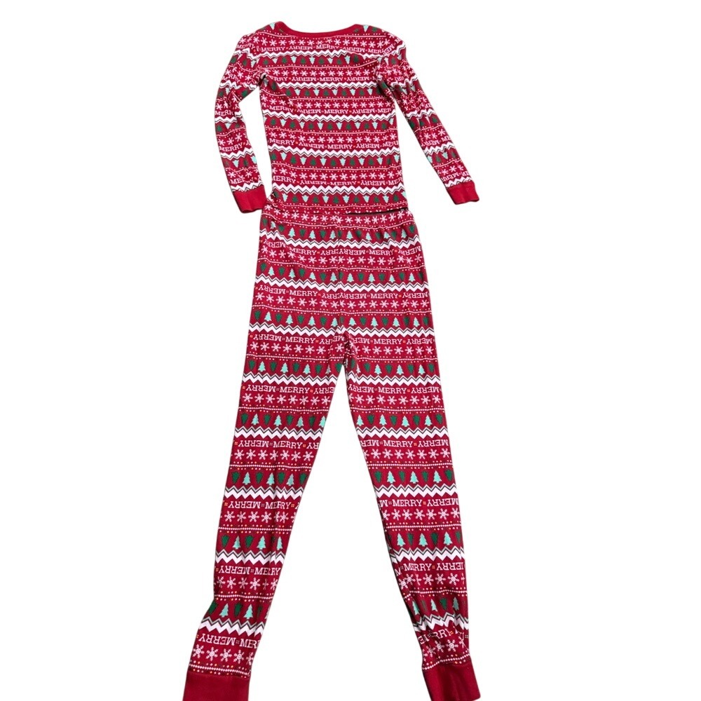 Holiday Lane Red Fair Isle Christmas Tree Merry Pajama Set Kids Size 14 - Picture 7 of 9